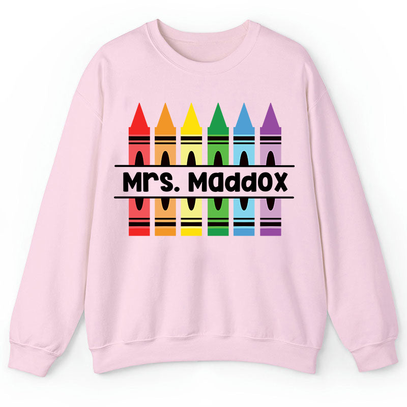 Personalized Pencil Crayon Teacher Name Teacher Sweatshirt