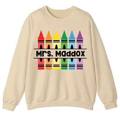 Personalized Pencil Crayon Teacher Name Teacher Sweatshirt