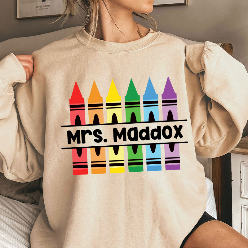 Personalized Pencil Crayon Teacher Name Teacher Sweatshirt