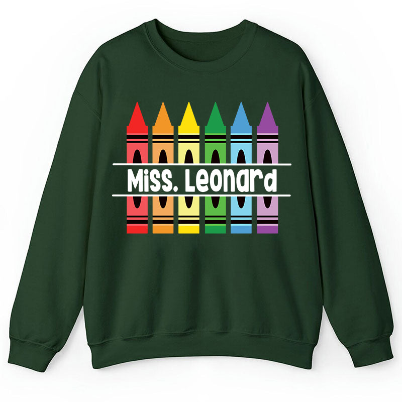 Personalized Pencil Crayon Teacher Name Teacher Sweatshirt