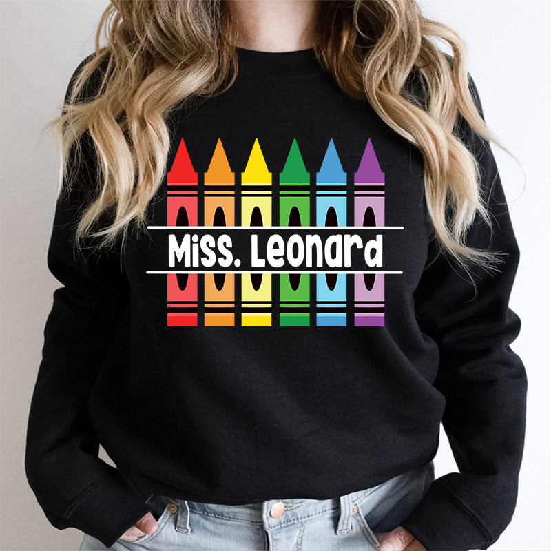 Personalized Pencil Crayon Teacher Name Teacher Sweatshirt