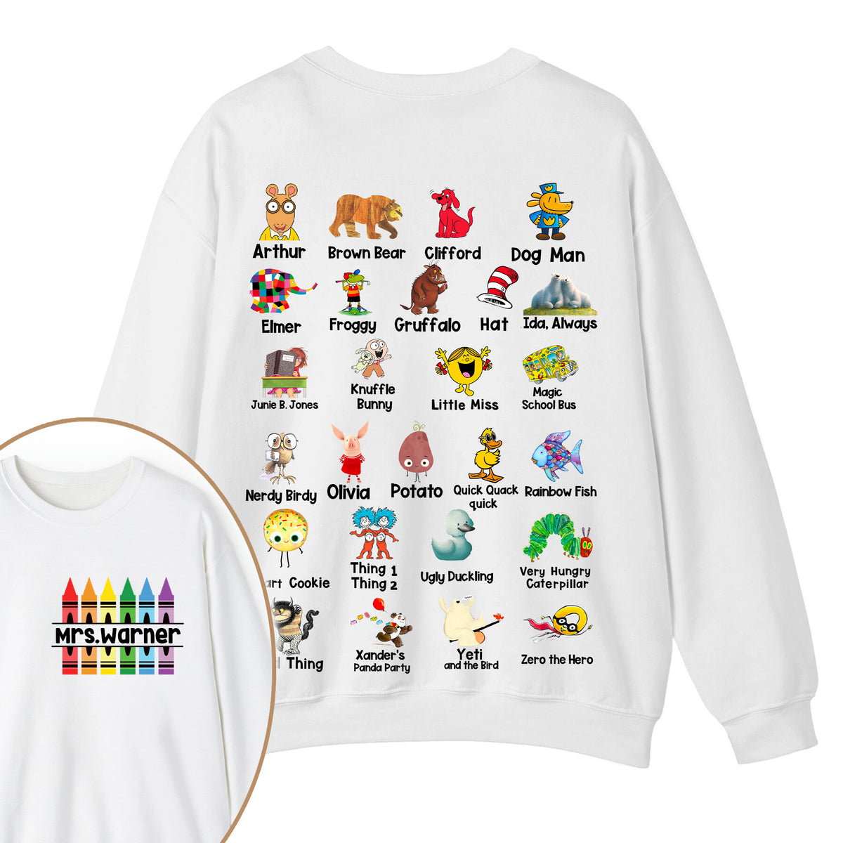 Personalized Pencil Crayon Name Teacher Two Sided Sweatshirt