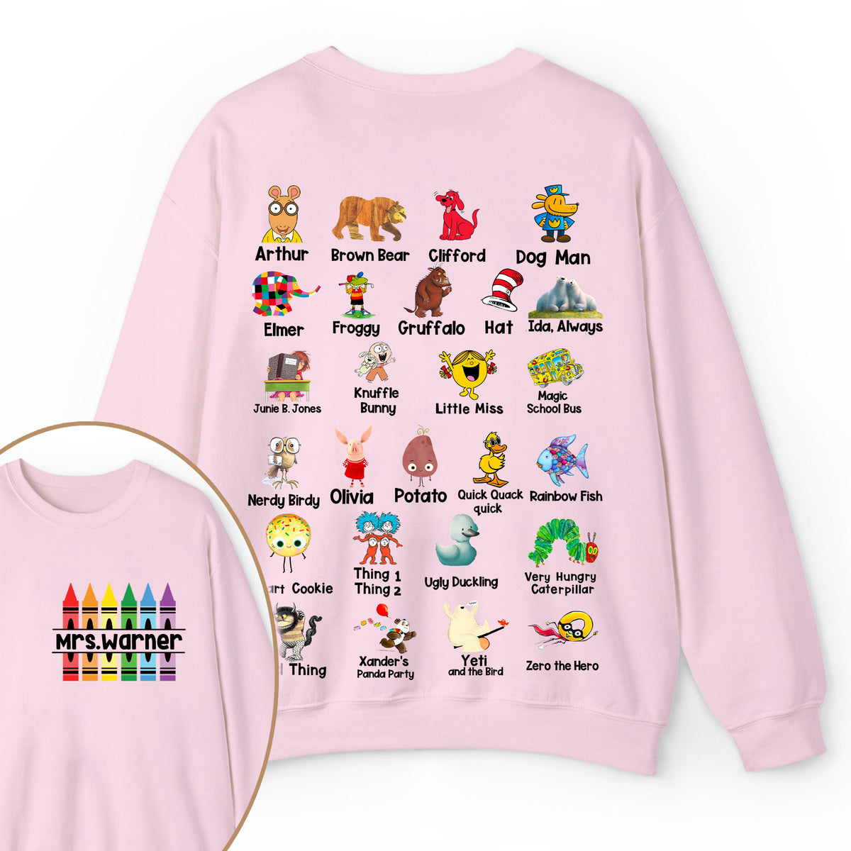 Personalized Pencil Crayon Name Teacher Two Sided Sweatshirt