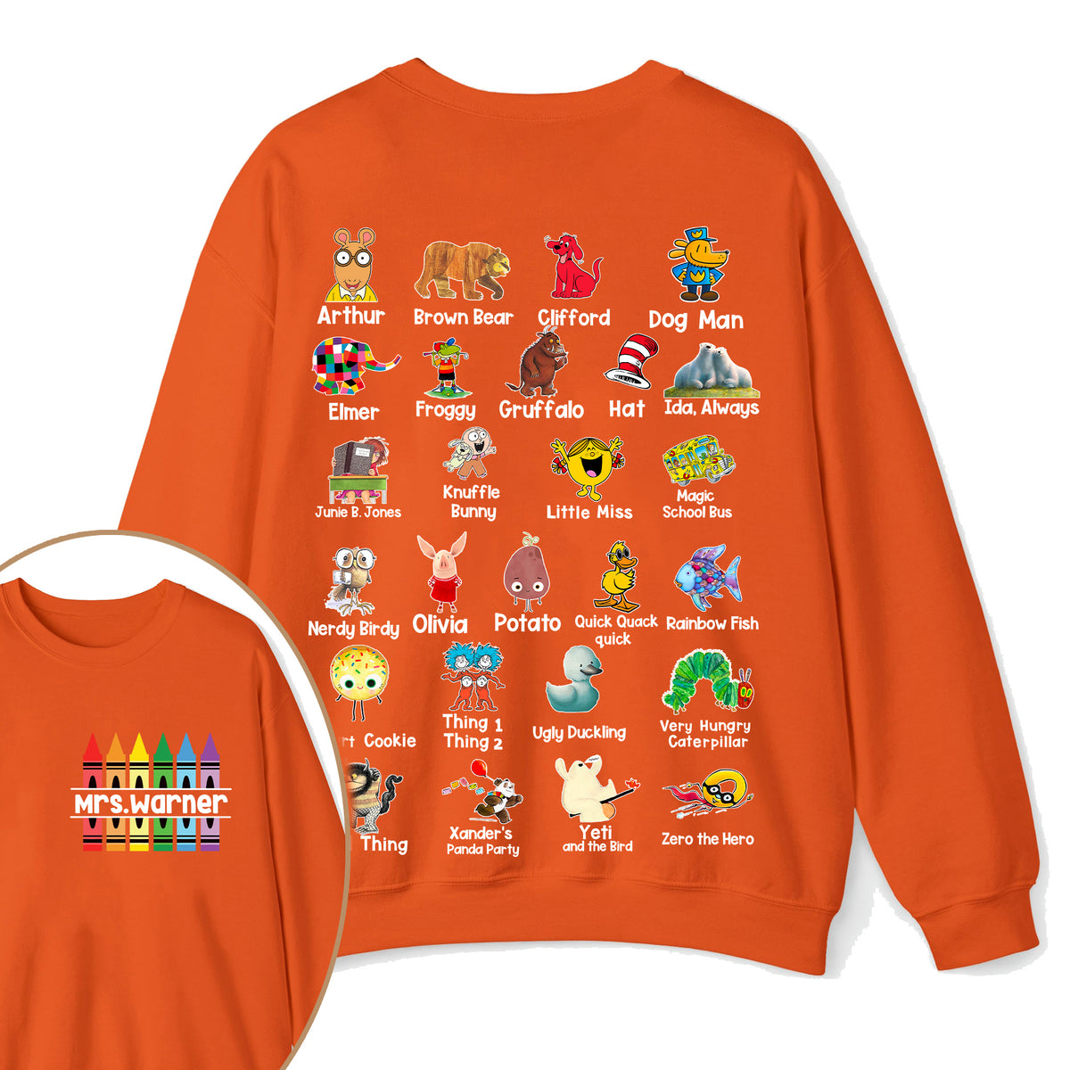 Personalized Pencil Crayon Name Teacher Two Sided Sweatshirt