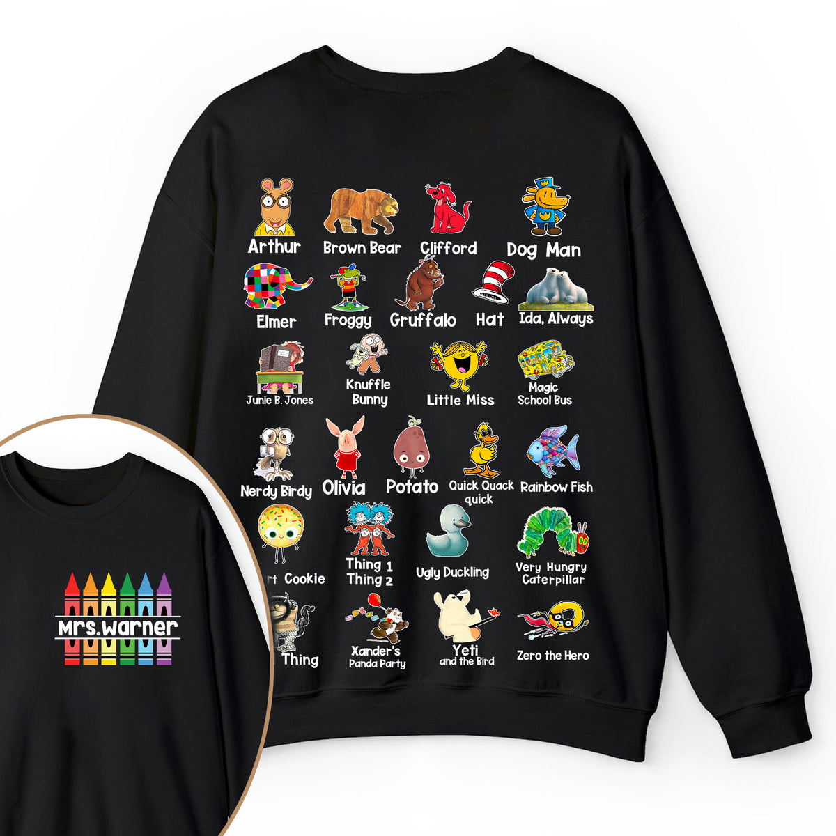 Personalized Pencil Crayon Name Teacher Two Sided Sweatshirt
