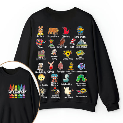 Personalized Pencil Crayon Name Teacher Two Sided Sweatshirt
