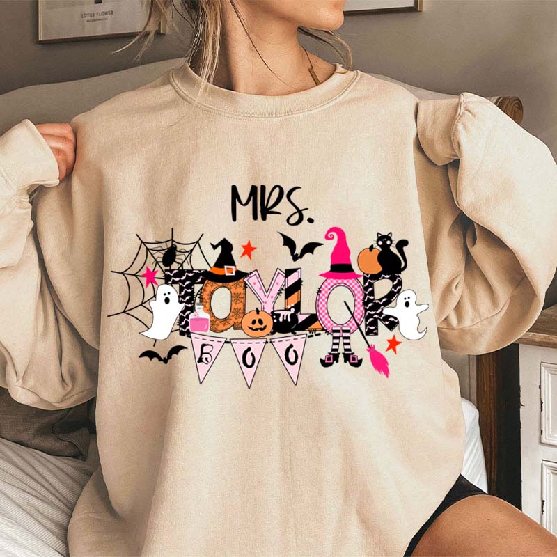 Personalized Name Happy Halloween Teacher Sweatshirt