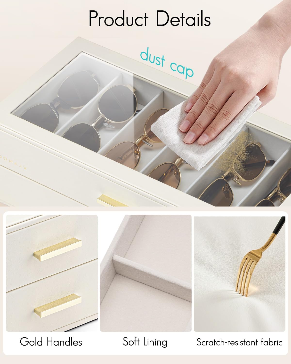 12-Slot Sunglasses Organizer Case with Clear Lid & Drawers – Velvet Eyewear Storage Box for Sunglasses, Glasses & Reading Frames, Vanity and Closet Organization