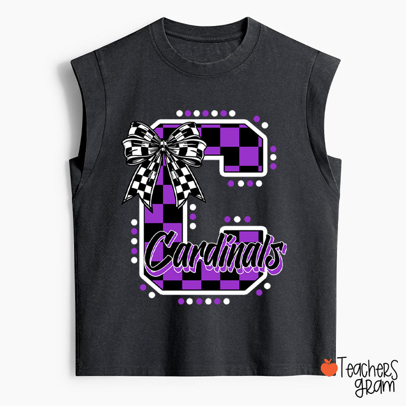 Personalized Mascot Checkered Print Teacher Female Washed Tank Top
