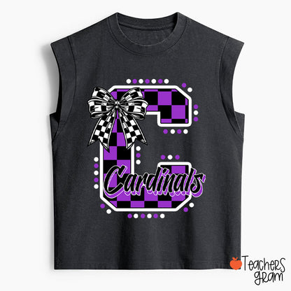 Personalized Mascot Checkered Print Teacher Female Washed Tank Top