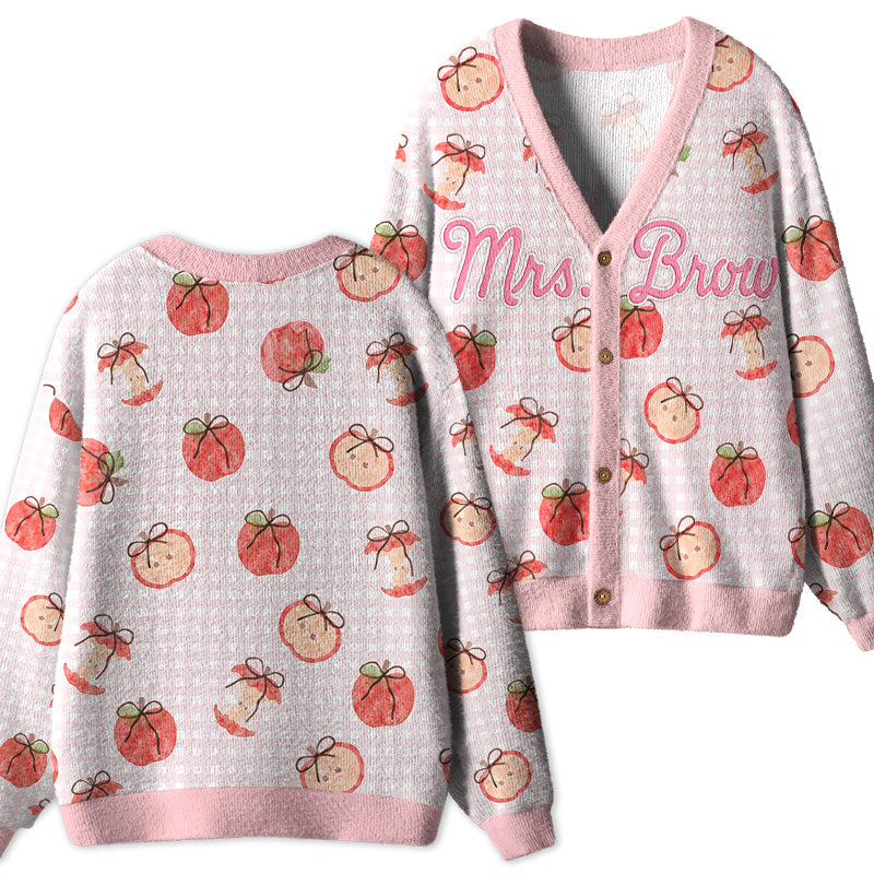 Personalized Name Apple Gingham Teacher Ugly Cardigan Sweaters
