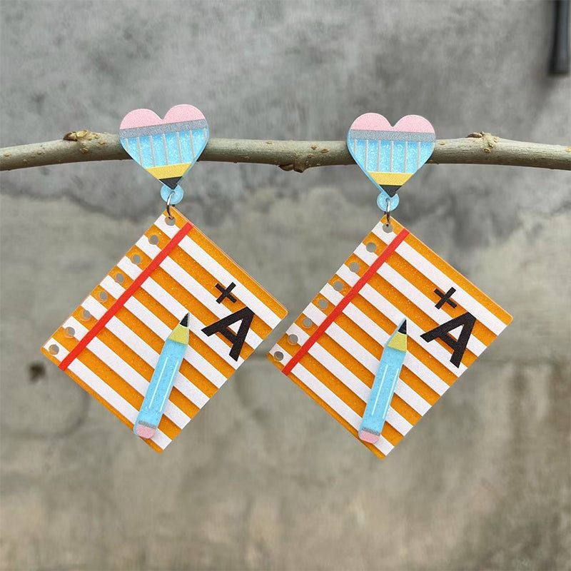 Pencil A+ Heart Teacher Acrylic Earrings