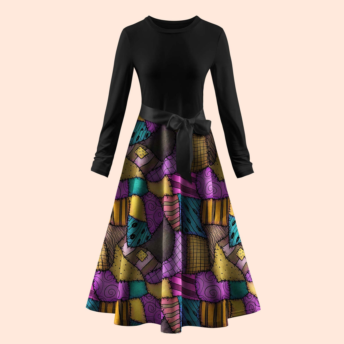 Halloween Rag Collage Style Teacher Long Sleeve Dress