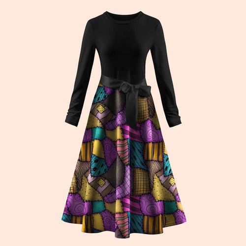 Halloween Rag Collage Style Teacher Long Sleeve Dress
