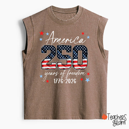 USA 250 Years Of Freedom 1776-2026 Teacher Washed Tank Top