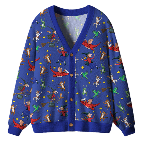 Cute Witch Broom Dragon Animal Fall Storybook Teacher Ugly Cardigan Sweaters