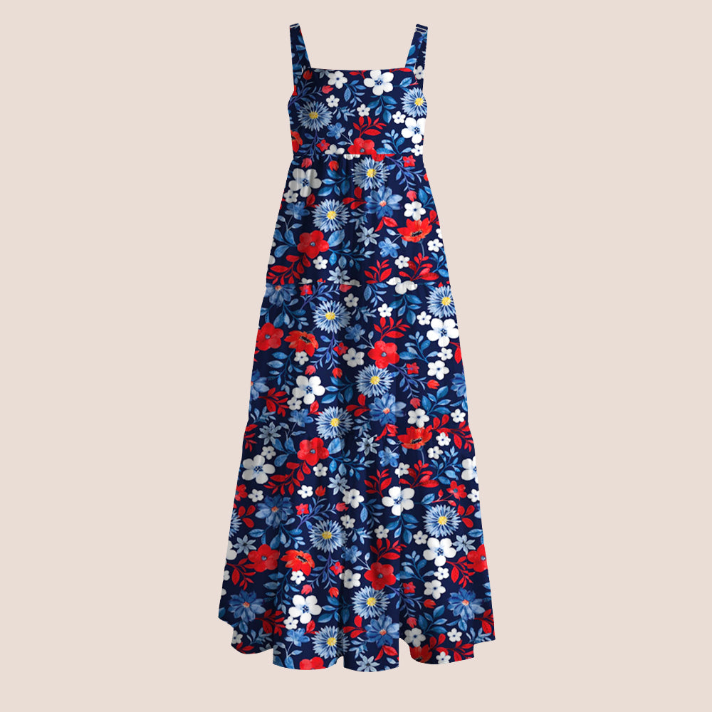 Retro Red White Blue Floral Teacher Slip Dress