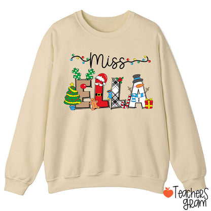 Personalized Name Cute Christmas Elements Teacher Sweatshirt