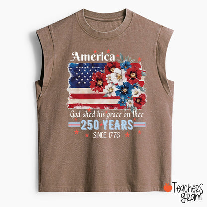 America God Shed His Grace On Thee 250 Years Since 1776 Teacher Washed Tank Top