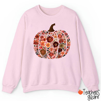 Pumpkin Orange Flowers Grass Teacher Sweatshirt