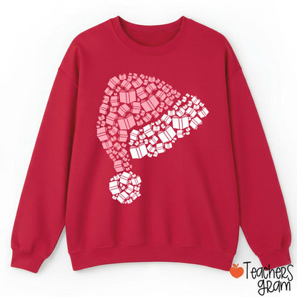 Book Christmas Hat Christmas Teacher Sweatshirt