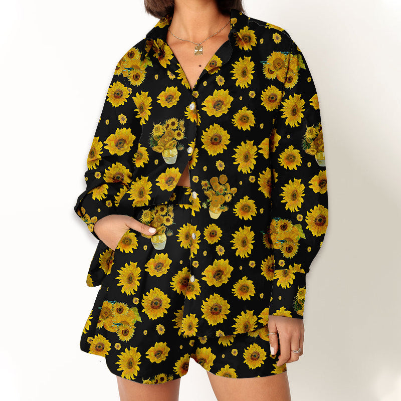 Art Sunflower Teacher Long Sleeve Shirt And Shorts Set