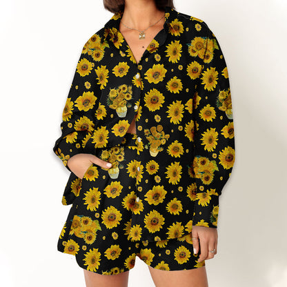 Art Sunflower Teacher Long Sleeve Shirt And Shorts Set