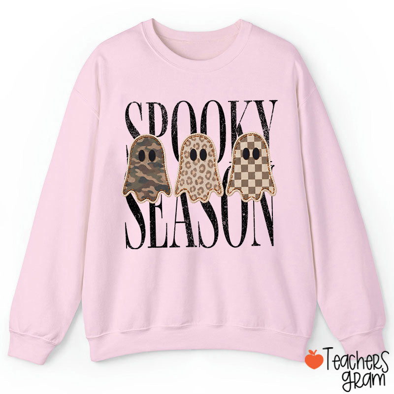 Spooky Season Pattern Ghost Teacher Sweatshirt