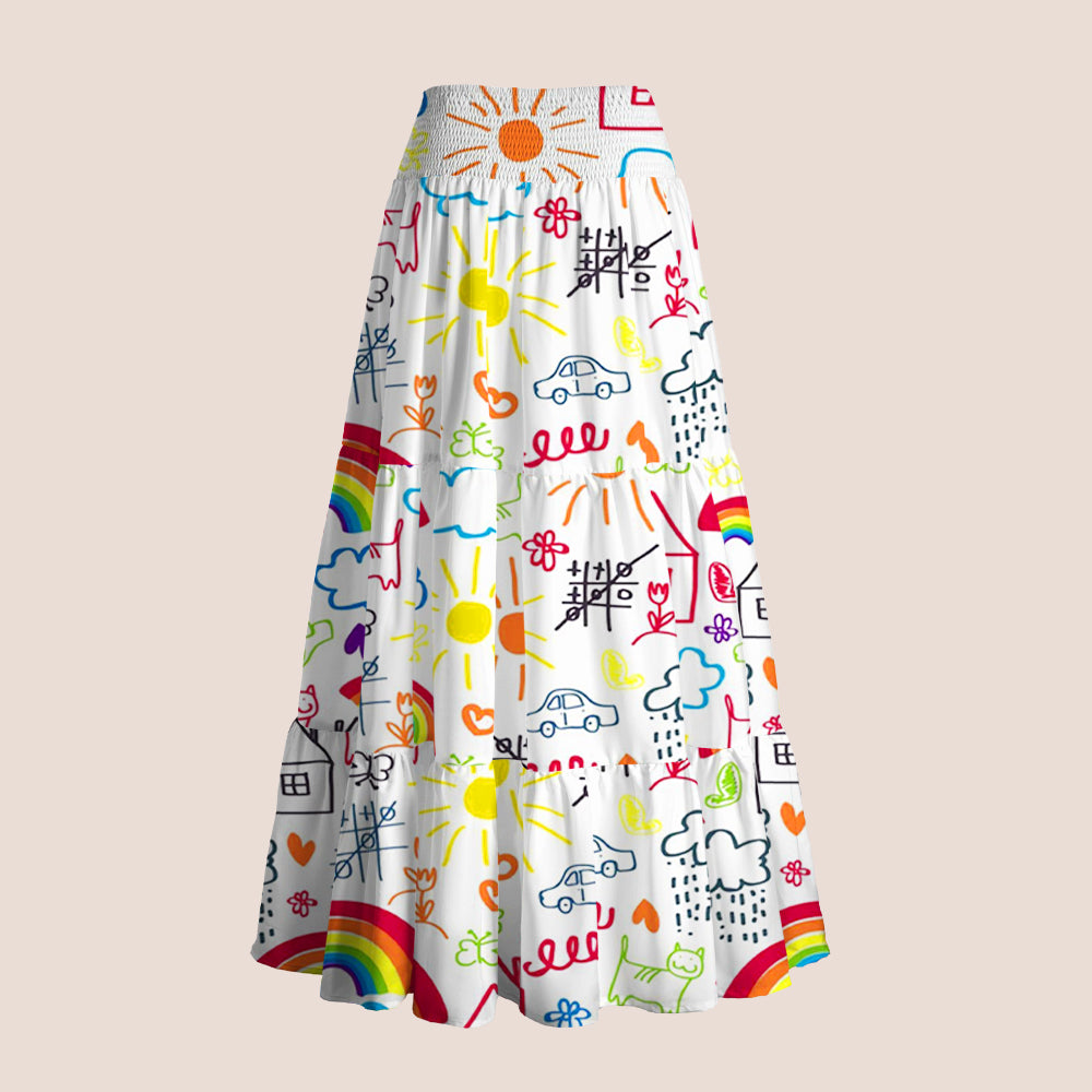 Children Painting Teacher Tiered Skirt