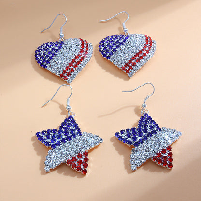 Independence Day Diamond Heart Pentagram Teacher Metal Earrings