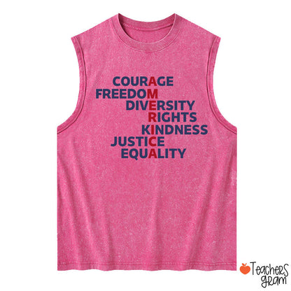 Courage Freedom Diversity Right Kindness Justice Equality America Teacher Washed Tank Top