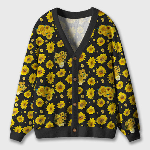 Art Full Of Sunflowers Teacher Ugly Cardigan Sweaters