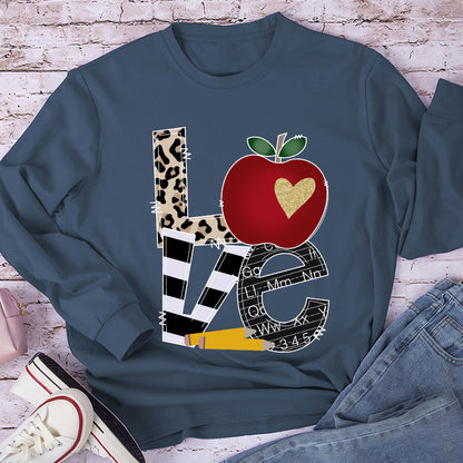 LOVE Shining Apple Different Patterns Teacher Long Sleeve T-Shirt