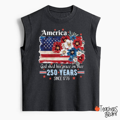 America God Shed His Grace On Thee 250 Years Since 1776 Teacher Washed Tank Top
