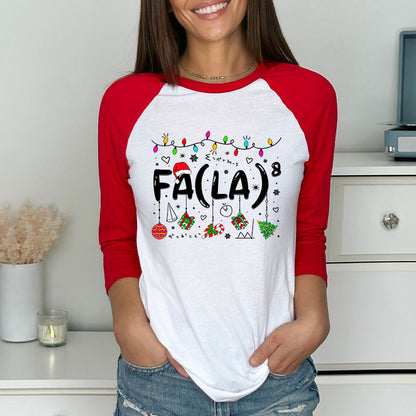 Fa La Eighth Power Christmas Math Teacher Raglan Long Sleeve T-Shirt
