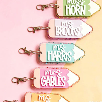 Personalized Pencil Shaped Teacher Keychain