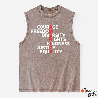 Courage Freedom Diversity Right Kindness Justice Equality America Teacher Washed Tank Top