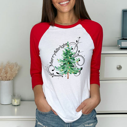 Merry And Bright Christmas Teacher Raglan Long Sleeve T-Shirt