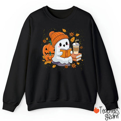 Reading Ghost Pumpkin Halloween Teacher Sweatshirt