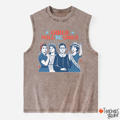 Girls Will Be Girls 4th Of July Teacher Washed Tank Top
