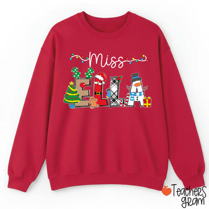 Personalized Name Cute Christmas Elements Teacher Sweatshirt