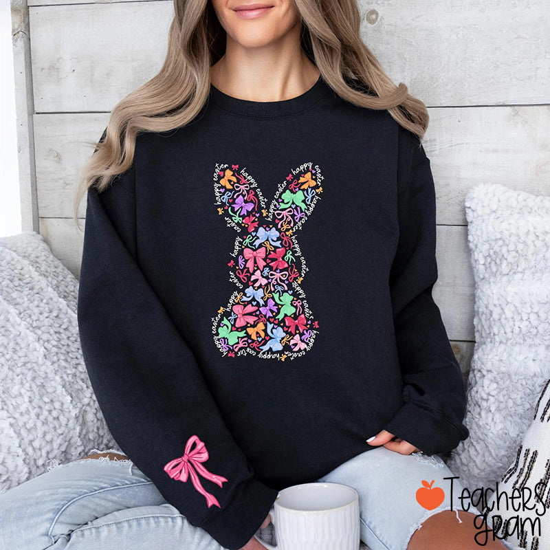 Coquette Bow Bunny Teacher Sleeve Print Sweatshirt