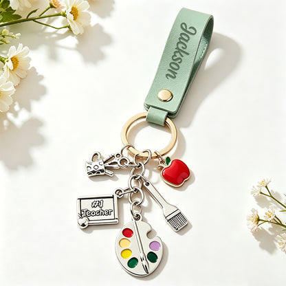 Personalized Name Graduation Gift Leather Teacher Keychain