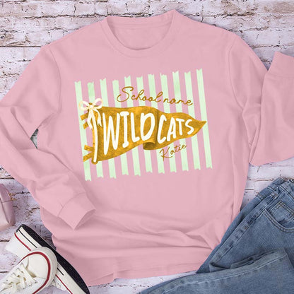 Personalized Mascot School Spirit Stripes Pennant Teacher Long Sleeve T-Shirt