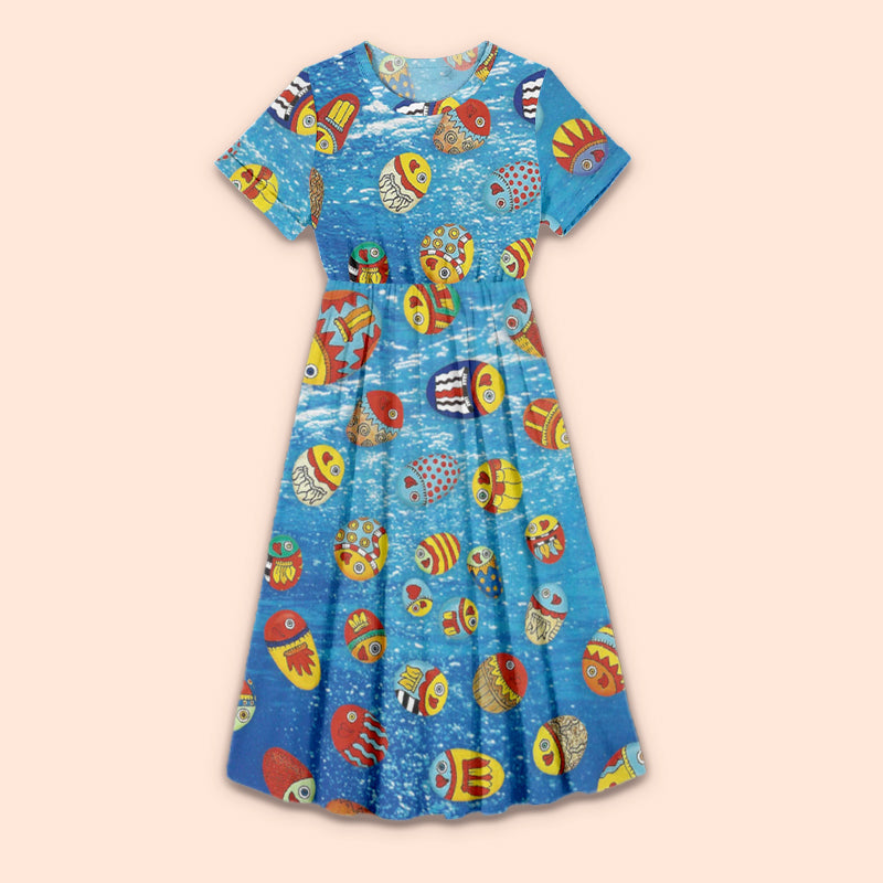 Colorful Fish Summer Vibes Teacher Printed One Piece Dress