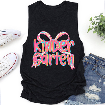Personalized Grade Pink Bow Teacher Tank Top