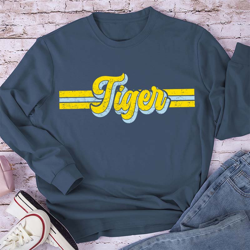 Personalized Mascot Contrast Color Line Teacher T-Shirt Teacher Long Sleeve T-Shirt