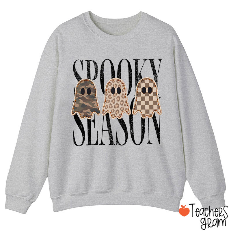 Spooky Season Pattern Ghost Teacher Sweatshirt
