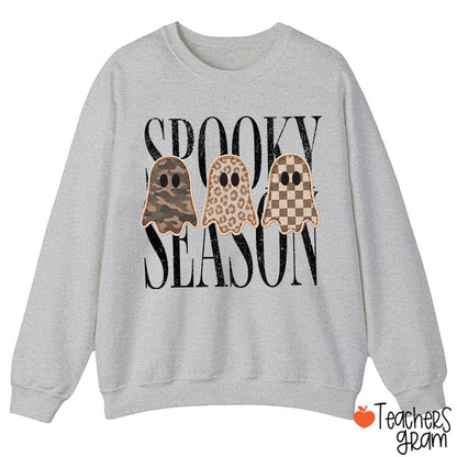 Spooky Season Pattern Ghost Teacher Sweatshirt