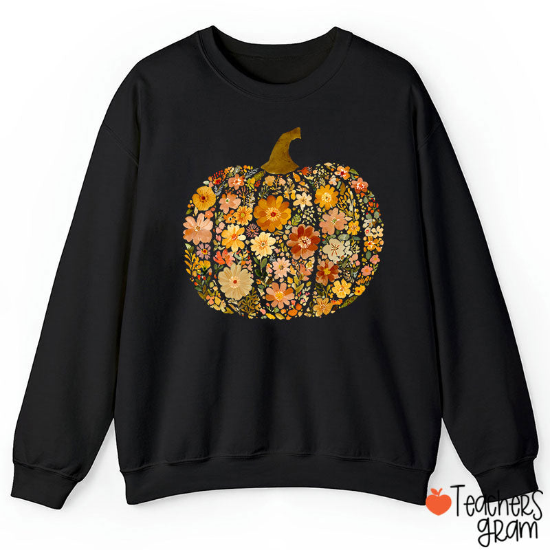 Pumpkin Orange Flowers Grass Teacher Sweatshirt